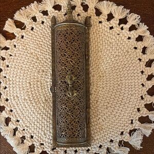 Antique pierced copper and brass incense wall hanging holder